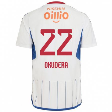 Kandiny Bambino Maglia Minato Okudera #22 Bianco Blu Rosso Kit Gara Away 2024/25 Maglietta