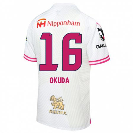 Kandiny Bambino Maglia Hayato Okuda #16 Bianco Rosa Kit Gara Away 2024/25 Maglietta