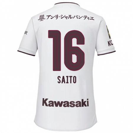 Kandiny Bambino Maglia Mitsuki Saito #16 Bianco Rosso Kit Gara Away 2024/25 Maglietta