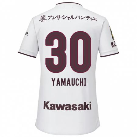 Kandiny Bambino Maglia Kakeru Yamauchi #30 Bianco Rosso Kit Gara Away 2024/25 Maglietta