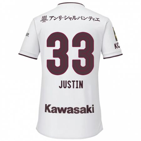 Kandiny Bambino Maglia Justin Homma #33 Bianco Rosso Kit Gara Away 2024/25 Maglietta