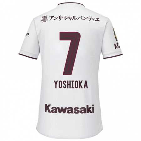 Kandiny Bambino Maglia Ran Yoshioka #7 Bianco Rosso Kit Gara Away 2024/25 Maglietta