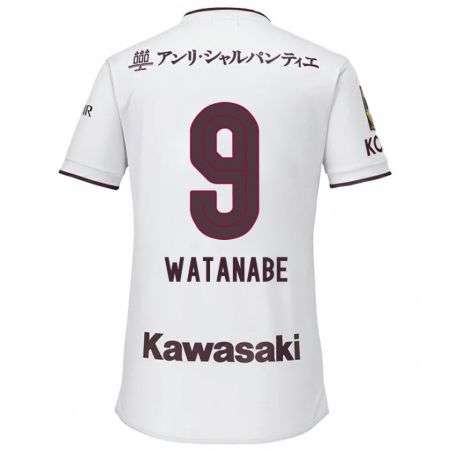 Kandiny Bambino Maglia Hayato Watanabe #9 Bianco Rosso Kit Gara Away 2024/25 Maglietta