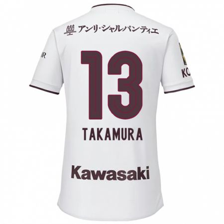 Kandiny Bambino Maglia Tokiya Takamura #13 Bianco Rosso Kit Gara Away 2024/25 Maglietta