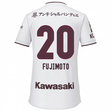 Kandiny Bambino Maglia Riku Fujimoto #20 Bianco Rosso Kit Gara Away 2024/25 Maglietta