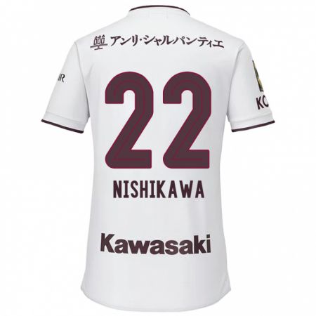 Kandiny Bambino Maglia Aiku Nishikawa #22 Bianco Rosso Kit Gara Away 2024/25 Maglietta