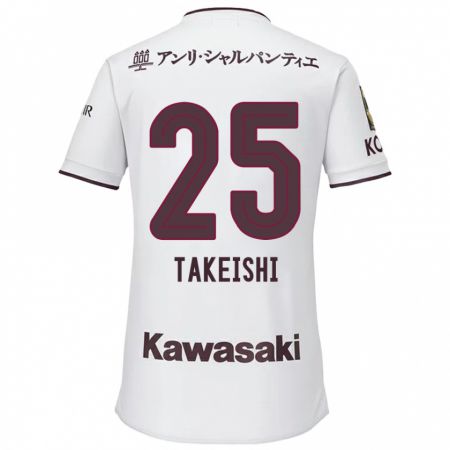 Kandiny Bambino Maglia Tsubasa Takeishi #25 Bianco Rosso Kit Gara Away 2024/25 Maglietta