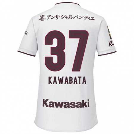 Kandiny Bambino Maglia Hyoei Kawabata #37 Bianco Rosso Kit Gara Away 2024/25 Maglietta