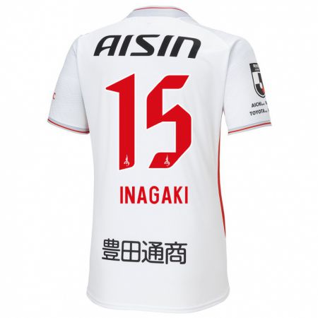 Kandiny Bambino Maglia Sho Inagaki #15 Bianco Giallo Rosso Kit Gara Away 2024/25 Maglietta