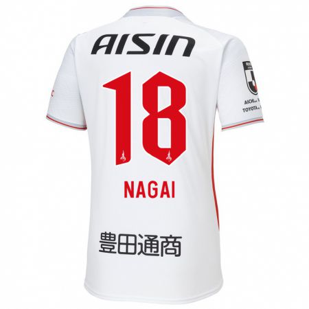 Kandiny Bambino Maglia Kensuke Nagai #18 Bianco Giallo Rosso Kit Gara Away 2024/25 Maglietta