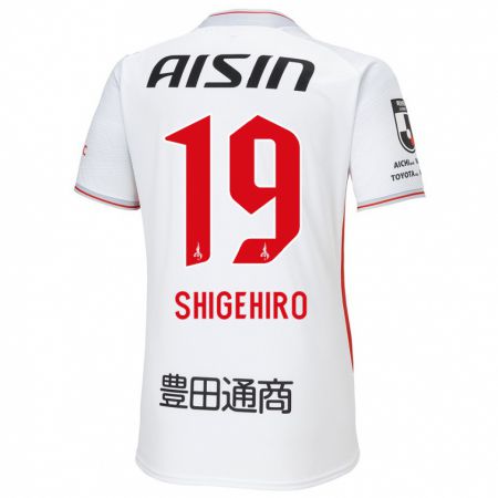 Kandiny Bambino Maglia Takuya Shigehiro #19 Bianco Giallo Rosso Kit Gara Away 2024/25 Maglietta