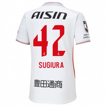 Kandiny Bambino Maglia Shungo Sugiura #42 Bianco Giallo Rosso Kit Gara Away 2024/25 Maglietta