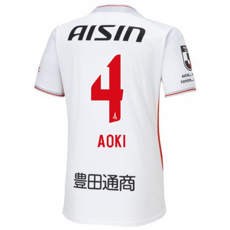 Kandiny Bambino Maglia Masamune Aoki #4 Bianco Giallo Rosso Kit Gara Away 2024/25 Maglietta