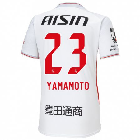 Kandiny Niño Camiseta Haruki Yamamoto #23 Blanco Amarillo Rojo 2ª Equipación 2024/25 La Camisa