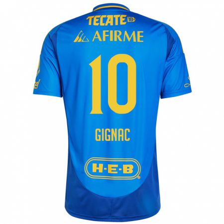 Kandiny Kinderen André-Pierre Gignac #10 Blauw Geel Uitshirt Uittenue 2024/25 T-Shirt