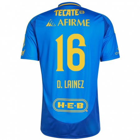 Kandiny Bambino Maglia Diego Lainez #16 Blu Giallo Kit Gara Away 2024/25 Maglietta