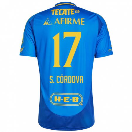 Kandiny Bambino Maglia Sebastián Córdova #17 Blu Giallo Kit Gara Away 2024/25 Maglietta