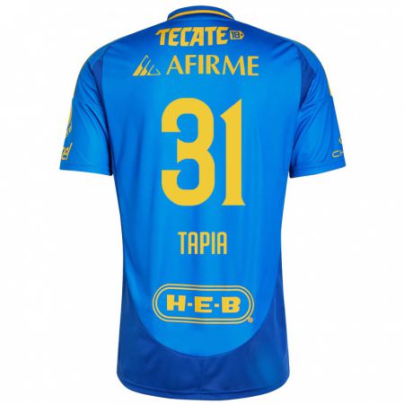 Kandiny Kinderen Fernando Tapia #31 Blauw Geel Uitshirt Uittenue 2024/25 T-Shirt België