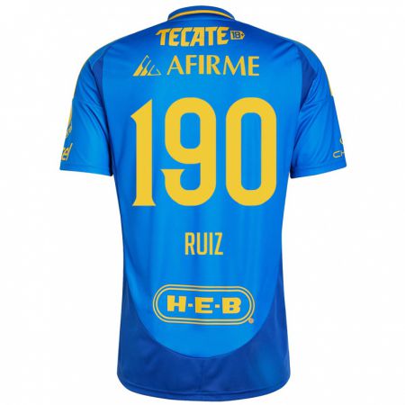 Kandiny Kinderen Óscar Ruiz #190 Blauw Geel Uitshirt Uittenue 2024/25 T-Shirt