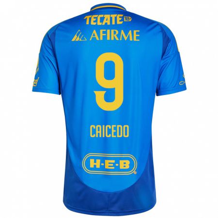 Kandiny Kinderen Jordy Caicedo #9 Blauw Geel Uitshirt Uittenue 2024/25 T-Shirt België