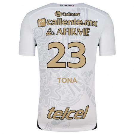 Kandiny Bambino Maglia Iván Tona #23 Bianco Nero Kit Gara Away 2024/25 Maglietta