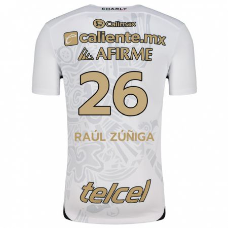 Kandiny Bambino Maglia José Raúl Zúñiga #26 Bianco Nero Kit Gara Away 2024/25 Maglietta