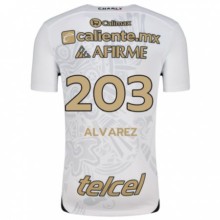 Kandiny Bambino Maglia Jaime Álvarez #203 Bianco Nero Kit Gara Away 2024/25 Maglietta