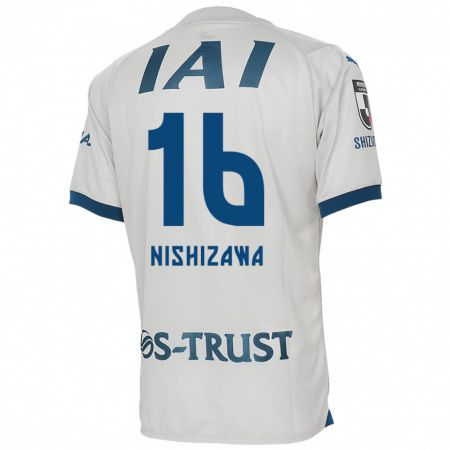 Kandiny Bambino Maglia Kenta Nishizawa #16 Bianco Blu Kit Gara Away 2024/25 Maglietta