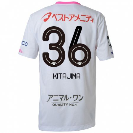 Kandiny Bambino Maglia Fumiya Kitajima #36 Bianco Blu Rosa Kit Gara Away 2024/25 Maglietta