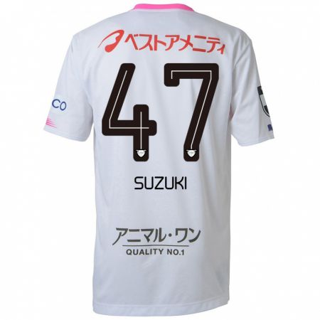 Kandiny Bambino Maglia Daichi Suzuki #47 Bianco Blu Rosa Kit Gara Away 2024/25 Maglietta