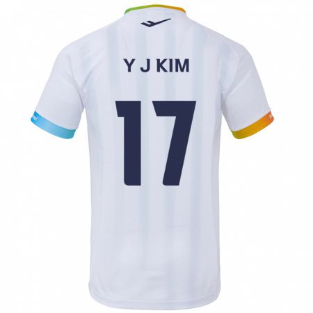 Kandiny Kinderen Jin-Ya Kim #17 Wit Blauw Uitshirt Uittenue 2024/25 T-Shirt