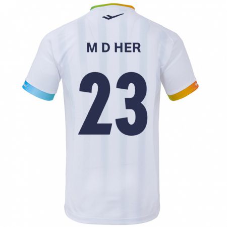 Kandiny Bambino Maglia Dong-Min Her #23 Bianco Blu Kit Gara Away 2024/25 Maglietta