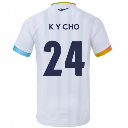 Kandiny Bambino Maglia Young-Kwang Cho #24 Bianco Blu Kit Gara Away 2024/25 Maglietta