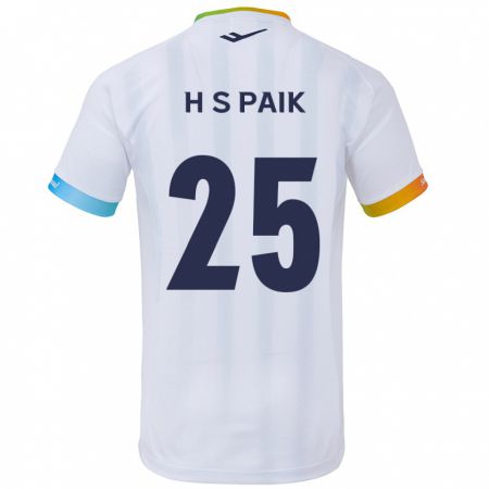 Kandiny Bambino Maglia Sang-Hoon Paik #25 Bianco Blu Kit Gara Away 2024/25 Maglietta