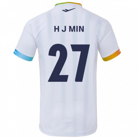 Kandiny Kinderen Ji-Hoon Min #27 Wit Blauw Uitshirt Uittenue 2024/25 T-Shirt