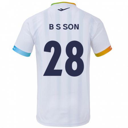 Kandiny Bambino Maglia Seung-Beom Son #28 Bianco Blu Kit Gara Away 2024/25 Maglietta