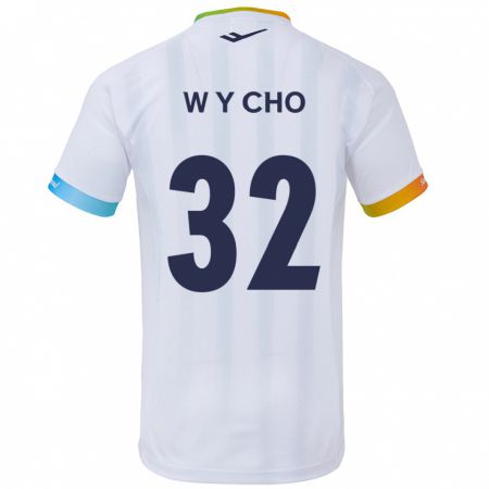 Kandiny Bambino Maglia Young-Wook Cho #32 Bianco Blu Kit Gara Away 2024/25 Maglietta