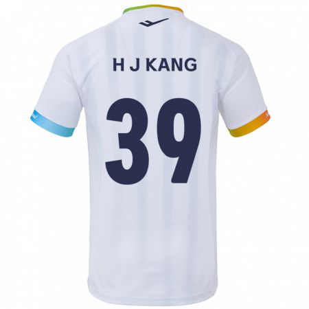 Kandiny Bambino Maglia Ju-Hyeok Kang #39 Bianco Blu Kit Gara Away 2024/25 Maglietta