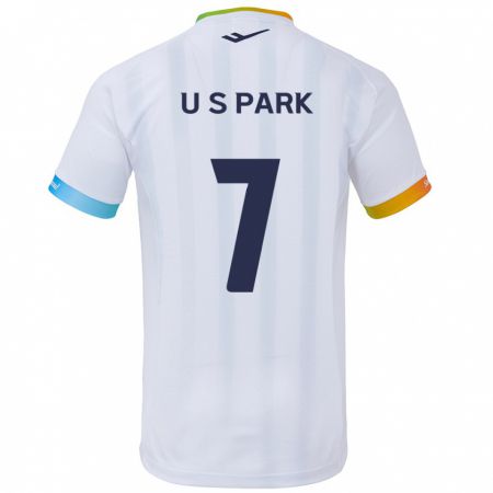 Kandiny Bambino Maglia Sun-Uk Park #7 Bianco Blu Kit Gara Away 2024/25 Maglietta