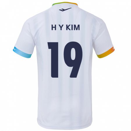 Kandiny Bambino Maglia Yong-Hyuk Kim #19 Bianco Blu Kit Gara Away 2024/25 Maglietta