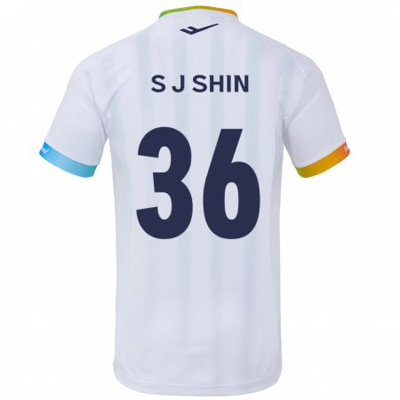 Kandiny Bambino Maglia Ji-Seop Shin #36 Bianco Blu Kit Gara Away 2024/25 Maglietta