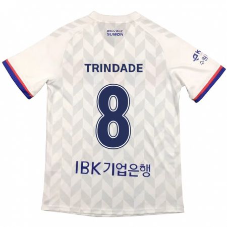 Kandiny Bambino Maglia Matheus Trindade #8 Bianco Blu Kit Gara Away 2024/25 Maglietta