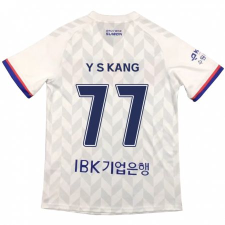 Kandiny Bambino Maglia Sang-Yun Kang #77 Bianco Blu Kit Gara Away 2024/25 Maglietta