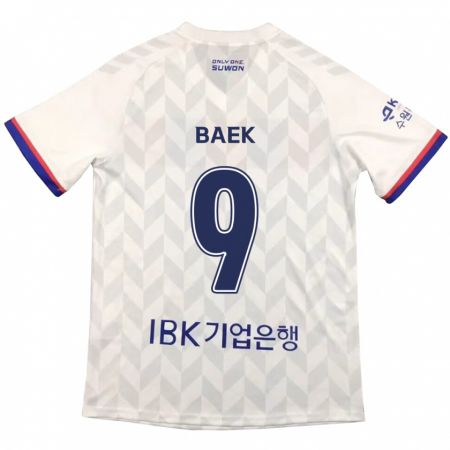 Kandiny Bambino Maglia Kyeong Baek #9 Bianco Blu Kit Gara Away 2024/25 Maglietta