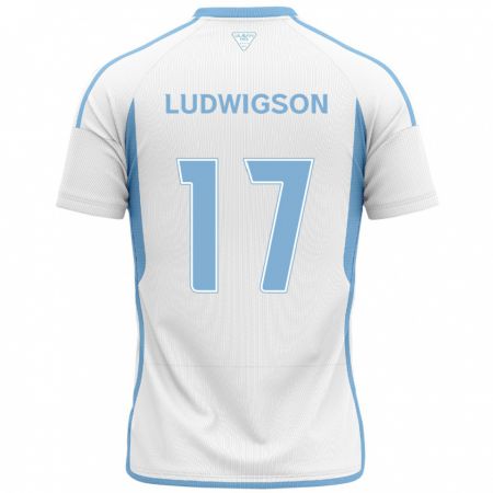 Kandiny Bambino Maglia Gustav Ludwigson #17 Bianco Blu Kit Gara Away 2024/25 Maglietta