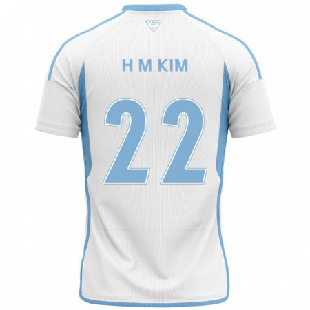 Kandiny Bambino Maglia Min-Hyuk Kim #22 Bianco Blu Kit Gara Away 2024/25 Maglietta