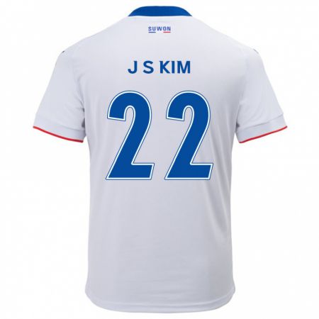 Kandiny Bambino Maglia Sang-Jun Kim #22 Bianco Blu Kit Gara Away 2024/25 Maglietta