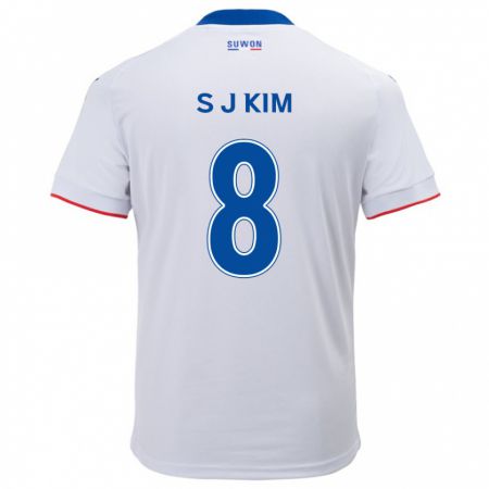 Kandiny Niño Camiseta Ji-Sung Kim #8 Blanco Azul 2ª Equipación 2024/25 La Camisa