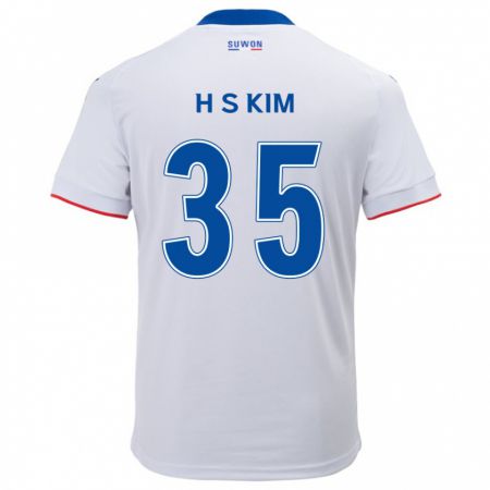 Kandiny Bambino Maglia Seung-Hyun Kim #35 Bianco Blu Kit Gara Away 2024/25 Maglietta