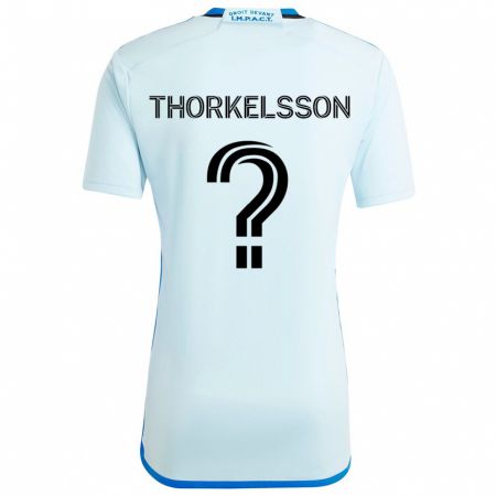 Kandiny Bambino Maglia Róbert Orri Thorkelsson #0 Blu Ghiaccio Kit Gara Away 2024/25 Maglietta